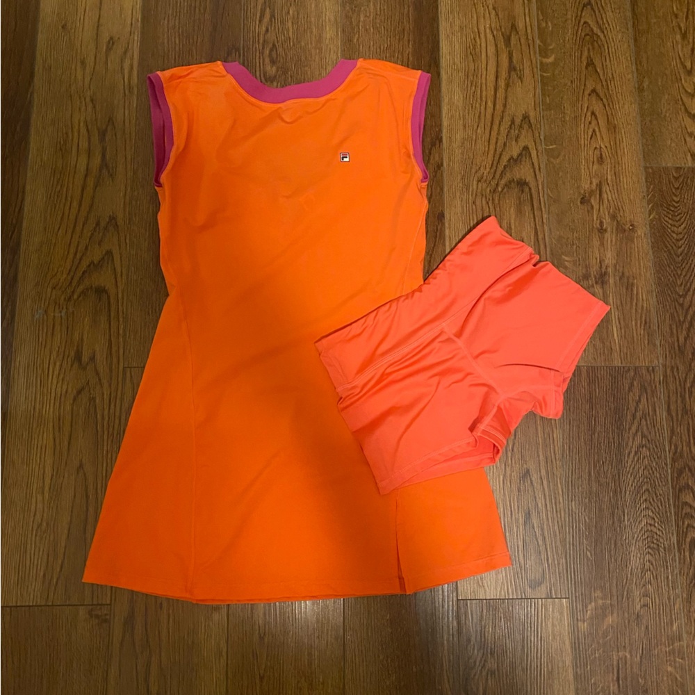 Fila Neon Orange and Pink Athletic Dress with Matching Shorts